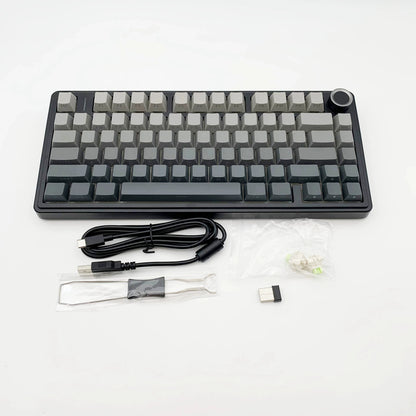 Teclado mecânico gaming AULA F75 RGB personalizado, layout 75%, gravação lateral, montagem gasket, 80 teclas, keycaps PBT em gradiente