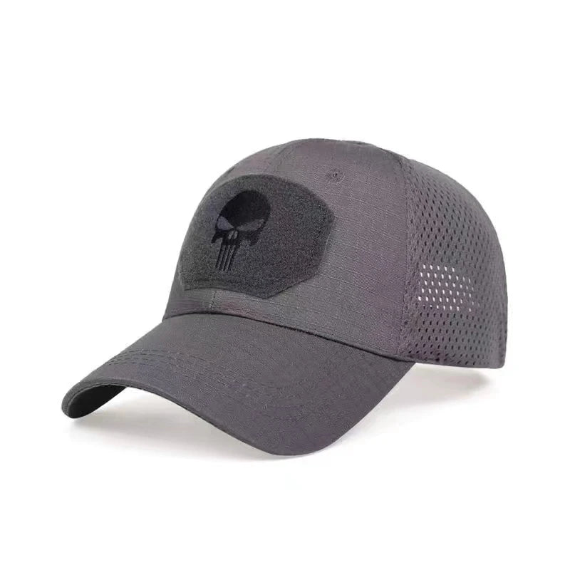 2024 New Summer Camouflage Skull Baseball Mesh Cap Adjustable Airsoft Outdoor Tactical Hiking Casquette Hats For Men Women