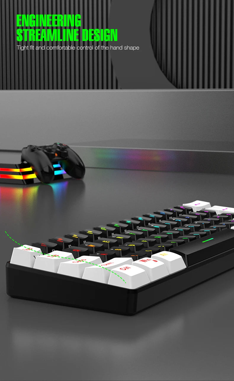 Teclado mecânico com fios de 61 teclas, branco, com switch preto e azul, à prova de água, iluminação RGB, kit para gaming e escritório, PUBG, retroiluminado