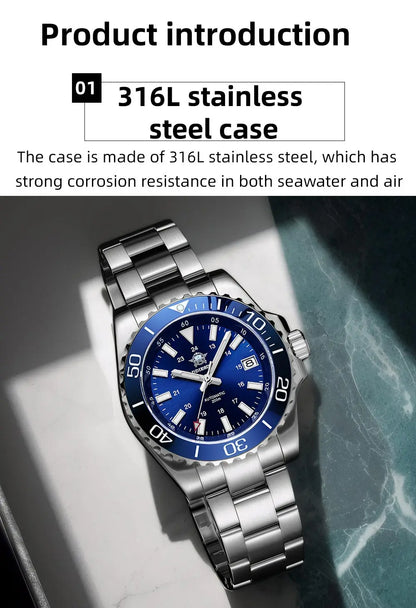 ADDIESDIVE Men's Diver's Watch 200m Sapphire Luminous Ceramic Bezel Men's Analog Mechanical Watch Stainless Steel Diving Watches