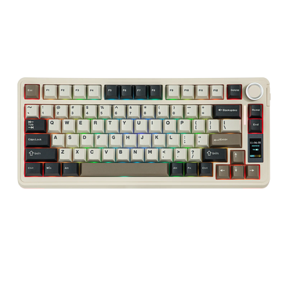 Teclado Mecânico Sem Fios EPOMAKER X AULA EA75 MAX 75% Layout ANSI US Hot-Swap Gasket com Fios/BT/2.4GHz com Ecrã e Botão Rotativo