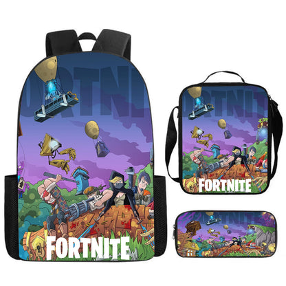 Fortnite Cartoon 3pcs Set, Large Capacity Suitable for Boys and Girls Aged 5-8, Includes Backpack, Dinner Bag, and  Pencil Case