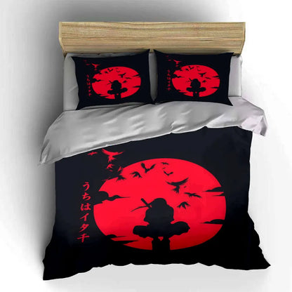 Japanese Ninja silhouette under the red moon Pattern Duvet Cover Set Digital Print Colorful Polyester Bedding with Zipper Closur