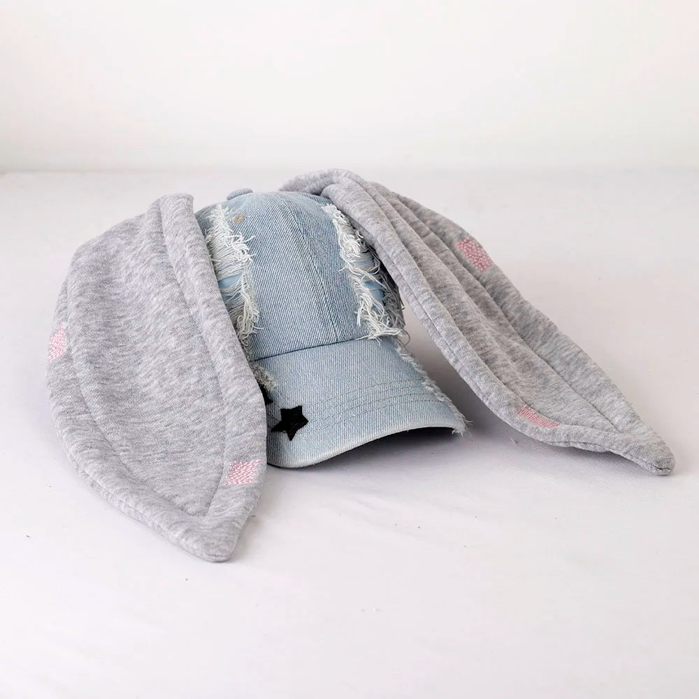 New MinJi Haerin OMG Stage Long Rabbit Ear Hat Y2K Style Denim Blue Baseball Cap Fashion Hip-Pop Cap Couple Birthday Gifts