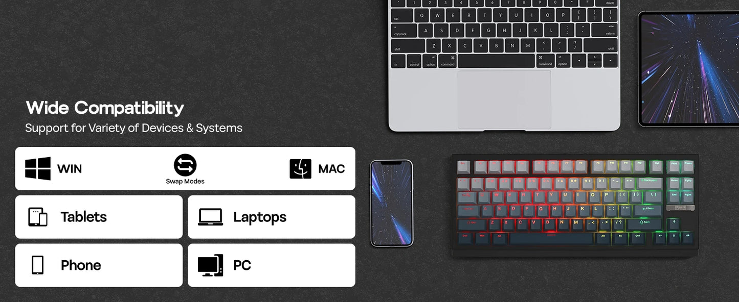 Teclado mecânico magnético EPOMAKER G84 HE 75% ANSI US Layout Gasket com fio/BT/2.4Ghz sem fios, efeito Hall, polling 8K e 8000mAh