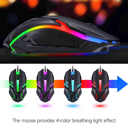 Conjunto Teclado e Rato Gaming 4 Peças Ergonómico, Teclado de 104 Teclas, Rato com Iluminação Respirante de 4 Cores, Auscultadores e Tapete de Rato Antiderrapante