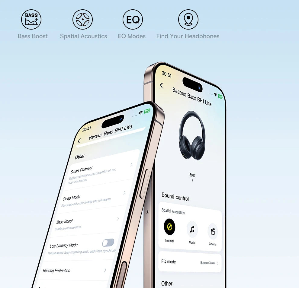 Auscultadores Over-Ear Sem Fios Bluetooth 5.3 Baseus – Driver HiFi de 40mm, Headset Dobrável com 70H de Autonomia e Áudio Espacial