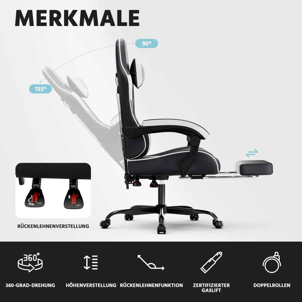 Ergonomic Gaming Chair with Lumbar Support, Adjustable Office Chair, Breathable PU Leather Computer Chair with Footrest & Reclining Backrest