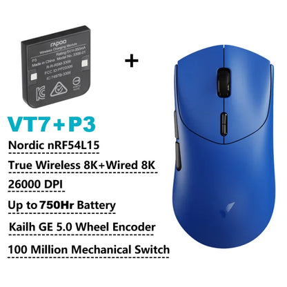 Rapoo GEN-2 VT7 Wireless Gaming Mouse, 8K Polling Rate, 53g Lightweight Gaming Mouse, 26K DPI, Macro Enabled, Rechargeable Gaming Mouse