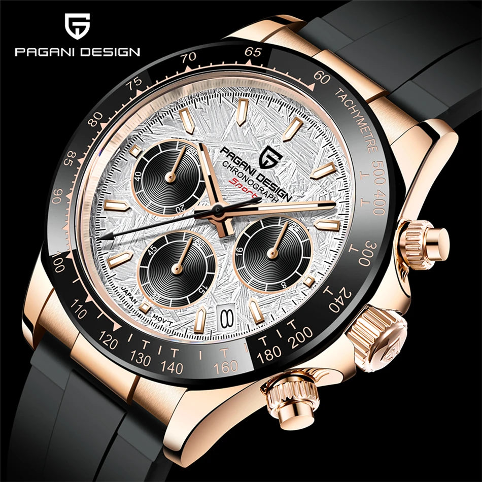PAGANI DESIGN V2 40MM Quadrante meteorite Orologio da uomo al quarzo Cronografo retro in zaffiro Orologio impermeabile da uomo Reloj0 hombr