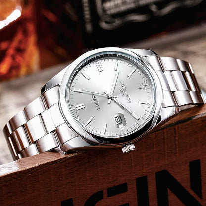 Montre-bracelet pour homme CHRONOS – Marque de luxe, étanche, lumineuse, avec affichage de la date, en acier inoxydable, à mouvement à quartz.