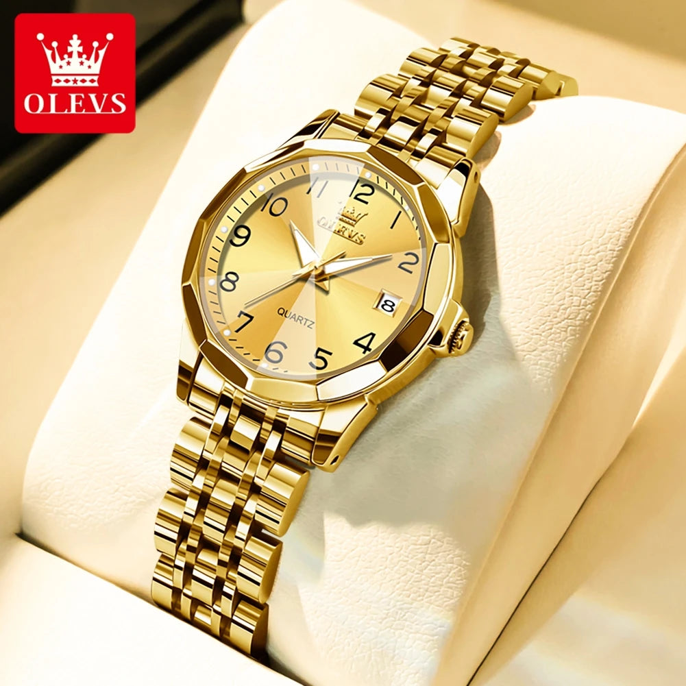 OLEVS 9970 Men Watch Original Brand Waterproof Luminous Quartz Watch Rhombus Mirror Stainless Steel Date-Day-Date Watch With Box