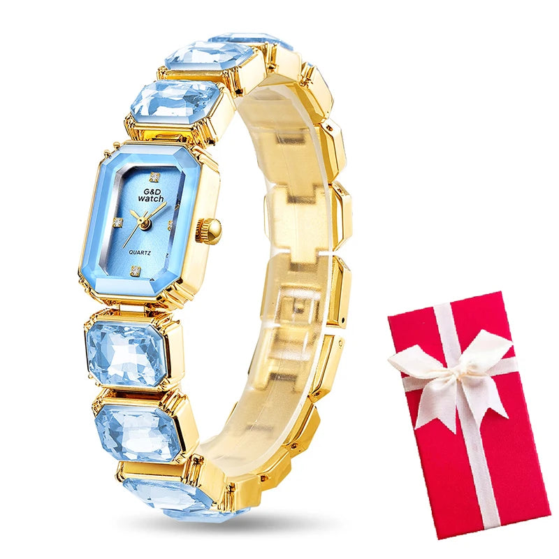 Ladies Wrist Watch Small Golden Square Quartz For Women Bracelet Watches Top Brand Luxury Diamond Fashion Women's Watch 2024