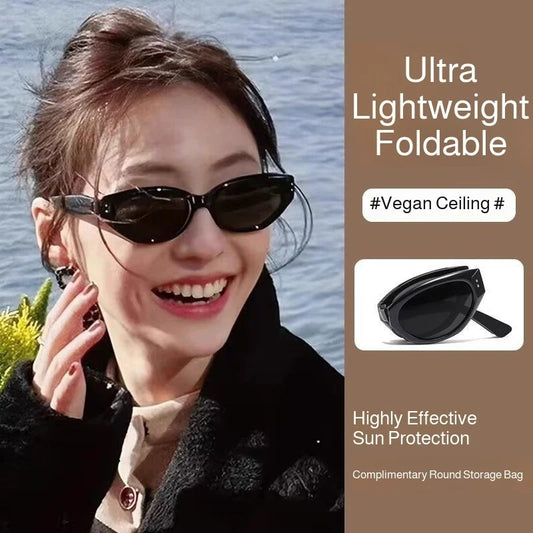 Minimalist Oval Cat-eye Glasses Women's Fashion Outdoor Folding Sunglasses Sun Shading UV Sunscreen Glasses Stylish Accessory