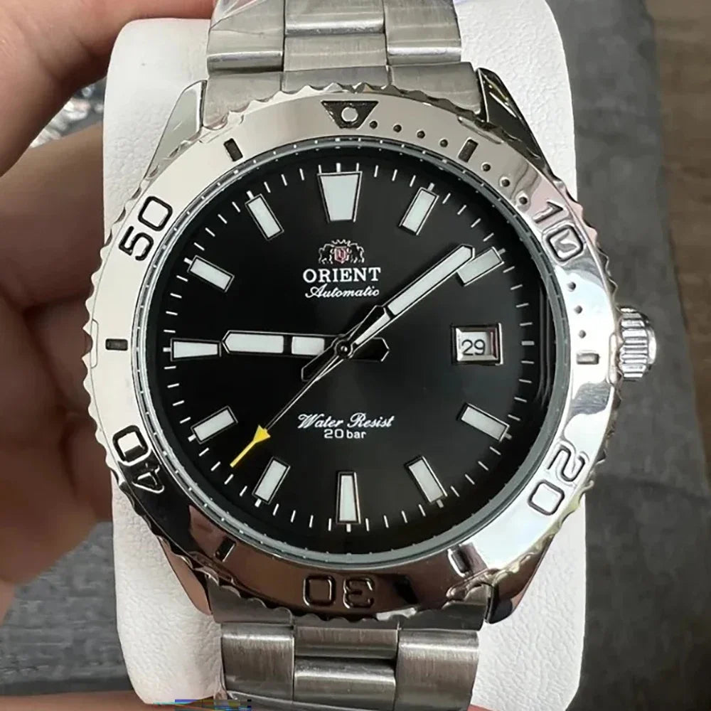 Original Orient Automatic Mechanical Watch 200M Water Resistant Unidirectional Bezel Black Dial Men's Sport Diver Watch
