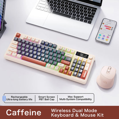 Teclado Bluetooth Sem Fios M96 FREEWOLF com Ecrã Gaming, Ecrã Eletrónico, Ligação a Vários Dispositivos, Ergonomia Gaming