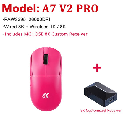 MCHOSE A7 V2 Ultra / Pro könnyű vezeték nélküli gamer egér, dupla 8000Hz, PAW3950 TI, 42000DPI – PC-s e-sport játékosoknak