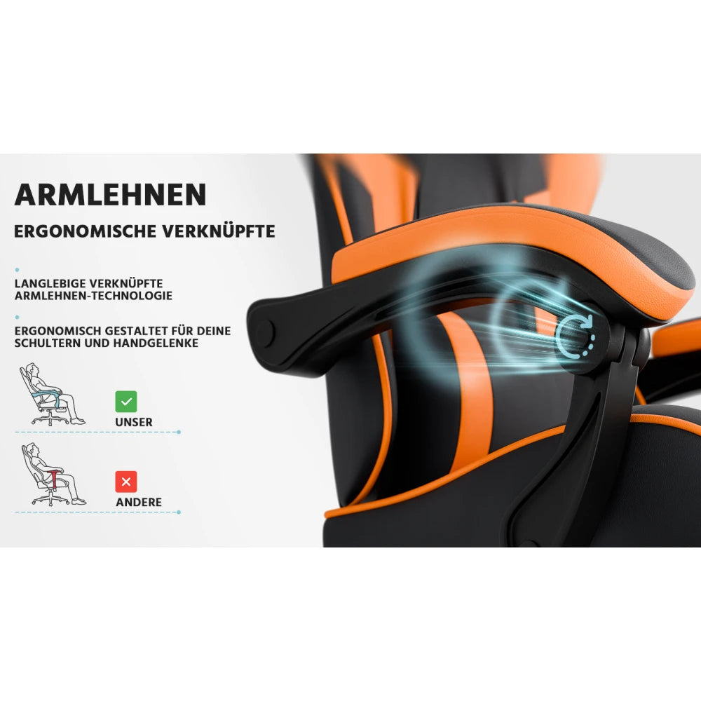 Ergonomic Gaming Chair with Lumbar Support, Adjustable Office Chair, Breathable PU Leather Computer Chair with Footrest & Reclining Backrest