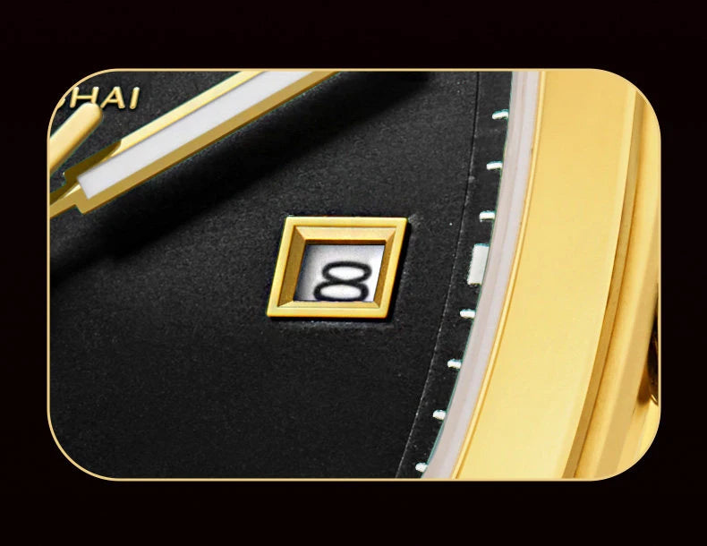 Shanghai Square Vintage Mechanical Watch 24K Gold Automatic Men's Watches 38mm Case 316L Stainless Steel Luxury Wristwatch SH030