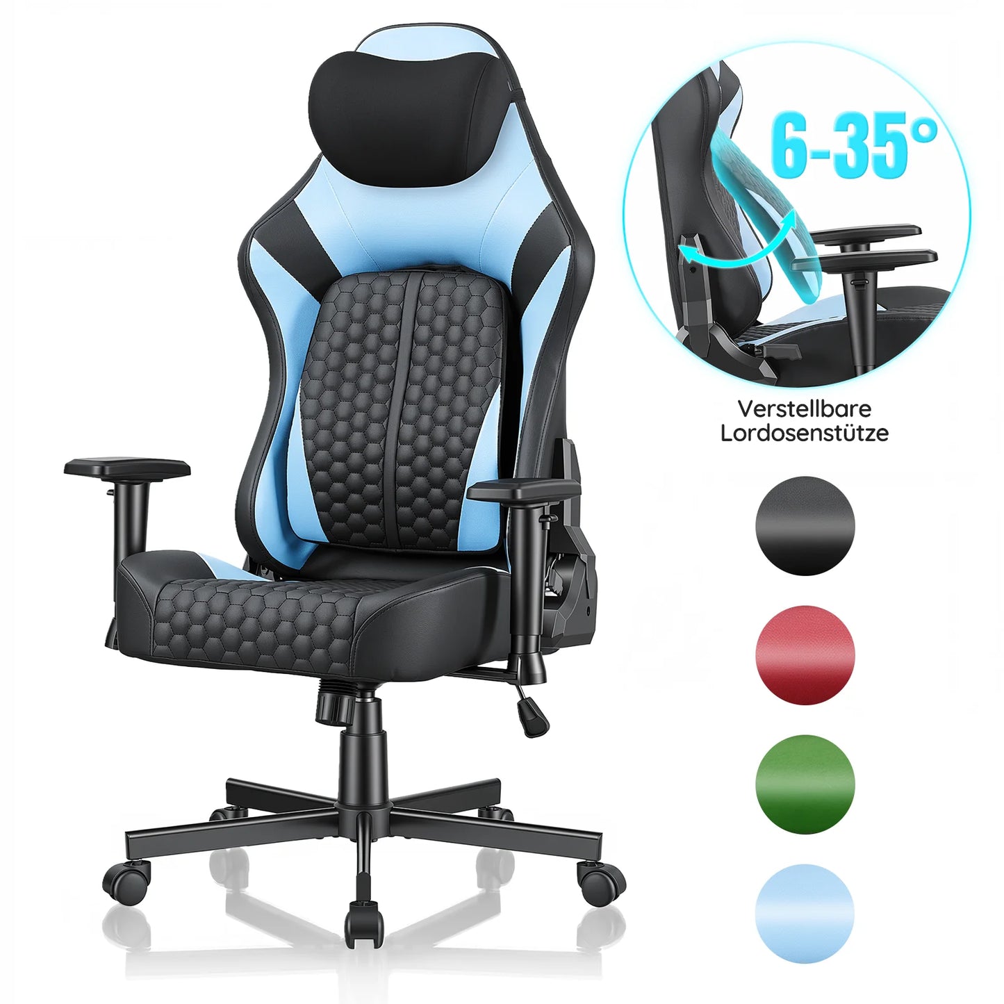 Devoko Gaming Chair Ergonomic Office Chair with Adjustable Lumbar Support, Thick Cushion, Wide Seat, Reclining Swivel Desk Chair for Gaming & Work