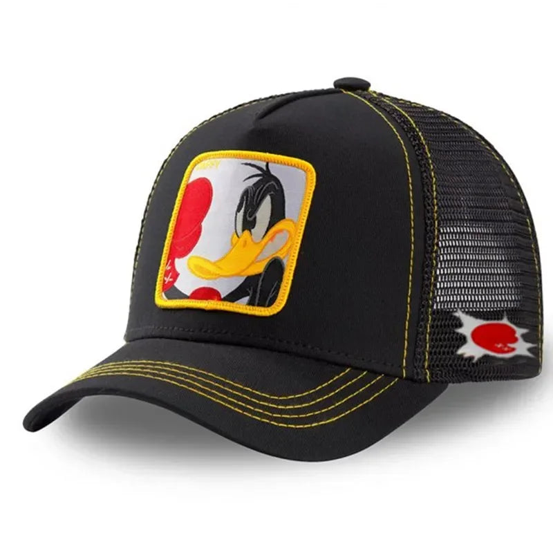Unisex Anime Cartoon Cap Embroidered Patch Draw Baseball Cap Male Female Trucker Hat Mesh Hats Sun Hat