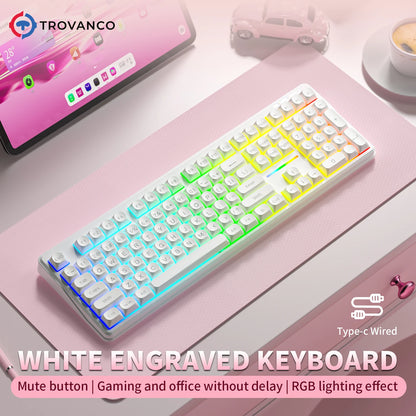 Teclado Bluetooth V108 Pro para escritório, baixo ruído, 2.4G, com e sem fios, layout completo, membrana com retroiluminação RGB
