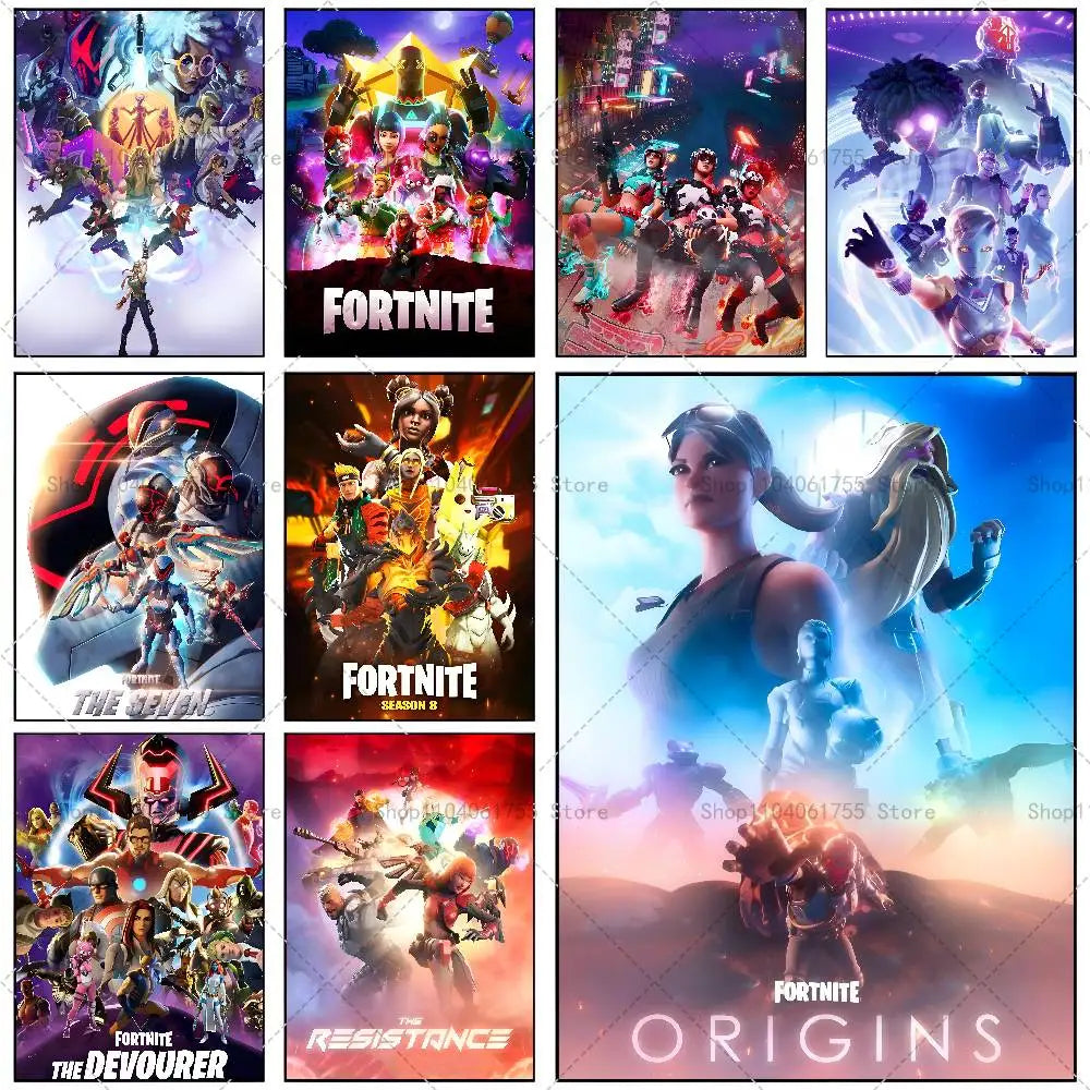 F-Fortnites-Game популярен плакат, самозалепващ се арт стикер от водоустойчива хартия, декорация за стена за кафене, бар и стая