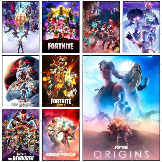 Popularny plakat F-Fortnites-Game, samoprzylepna dekoracja artystyczna, wodoodporna papierowa naklejka na ścianę do kawiarni, baru i pokoju
