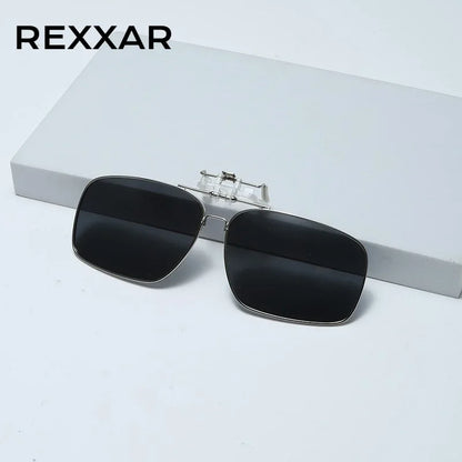REXXAR Mens Metal Clip on Sunglasses Polarized Eyeglasses UV400 Women Square Night Vision Driving Sun Glasses