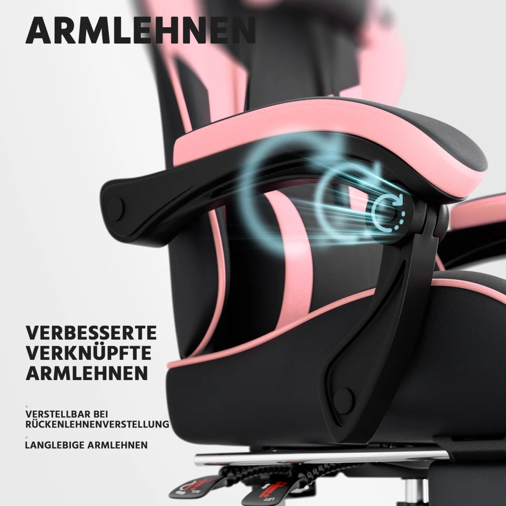 Ergonomic Gaming Chair with Lumbar Support, Adjustable Office Chair, Breathable PU Leather Computer Chair with Footrest & Reclining Backrest