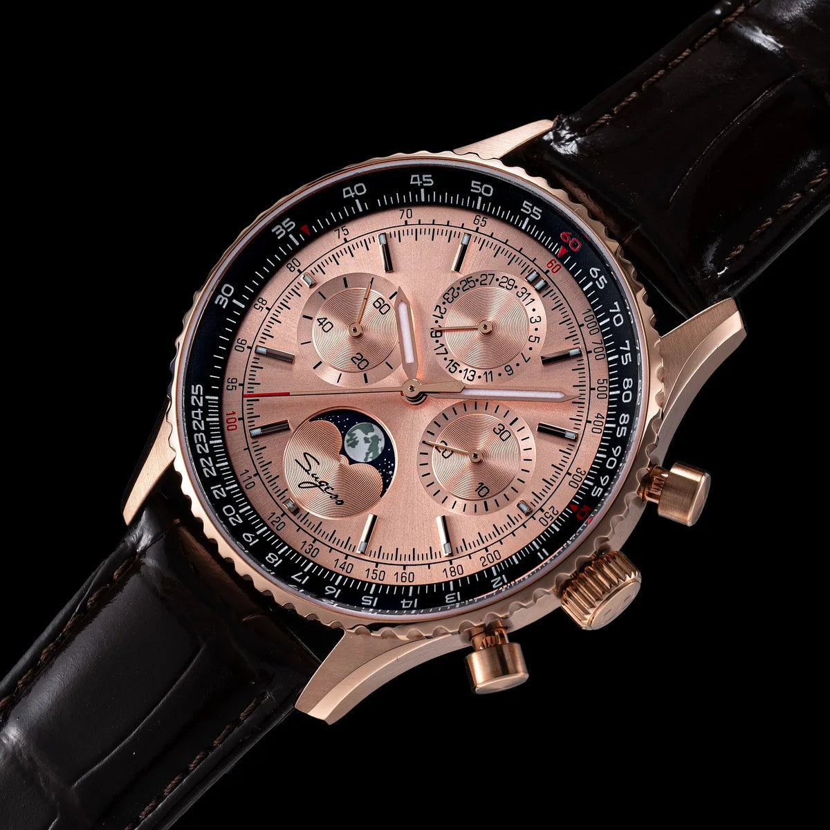 Sugess Chronograph Watch of Man ST1908 Swanneck Movement Mechanical Moonphase Wristwatches Waterproof Calendar Vintage New S468