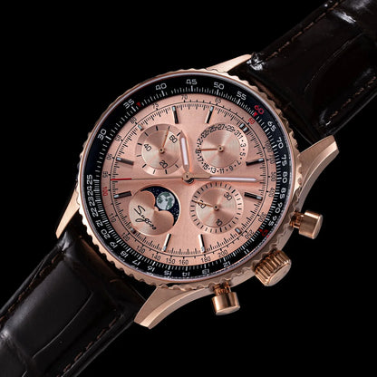 Sugess Chronograph Watch of Man ST1908 Swanneck Movement Mechanical Moonphase Wristwatches Waterproof Calendar Vintage New S468
