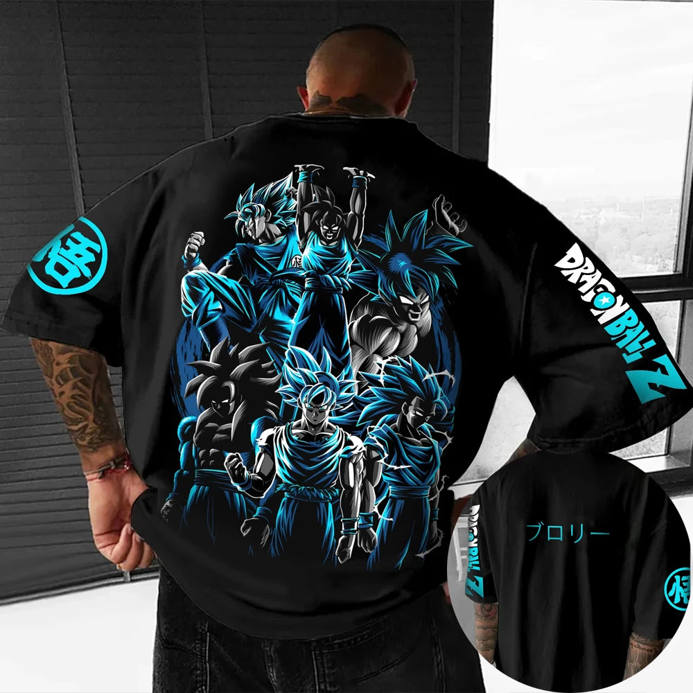 Dragon Ball Z Son Goku All Forms Broly Blue Aura Group Print Kids Oversized T-Shirt Mens Anime Streetwear Anime Tee For Fans