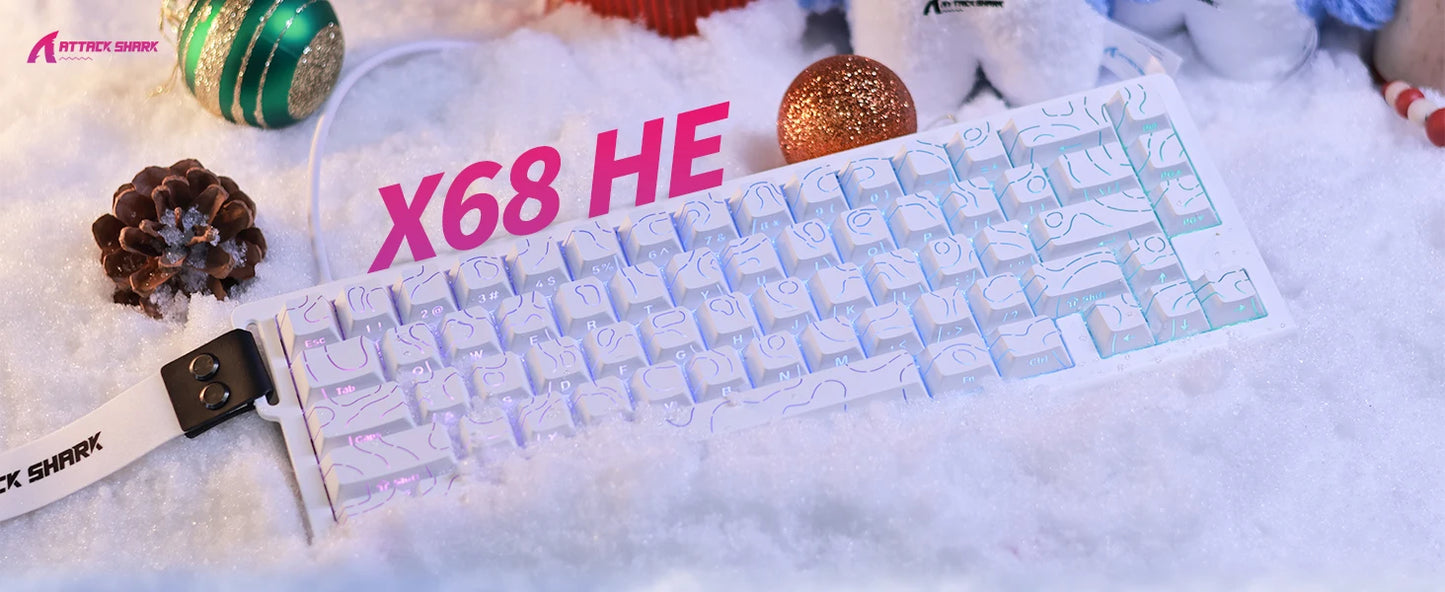 ATTACK SHARK X68 HE Teclado gaming mecânico Rapid Trigger 60% com fios, atuação ajustável, interruptores magnéticos Hall Effect, 8KH