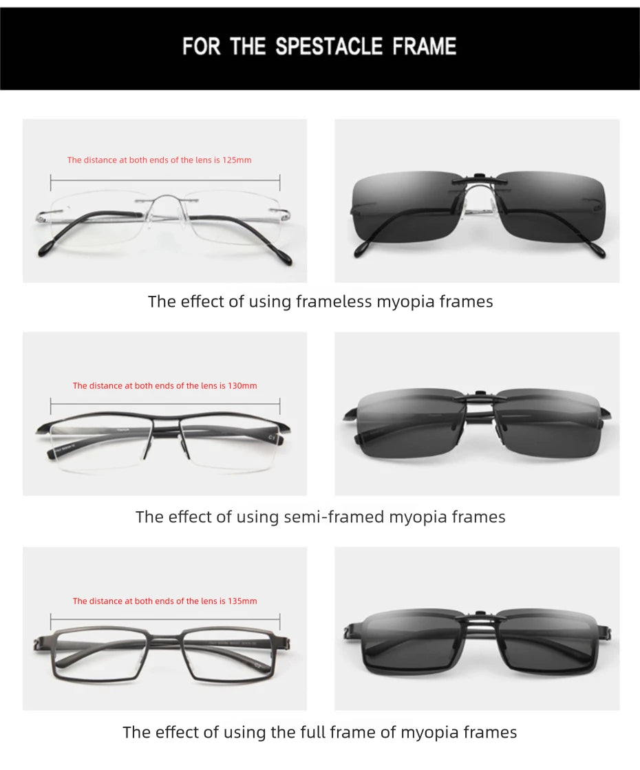 CAPONI New Sunglasses Clip For Men Square Polarized Photochromic Glasses Clip Flipped Up Protect Eyes Light Clip On Frame BS1282