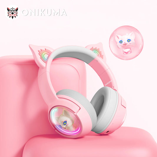 ONIKUMA B5 Wireless Gaming Headset with Cat Ears Surround Sound Headphone Over-Ear For PC Laptop Games And Music Gamer Headphone