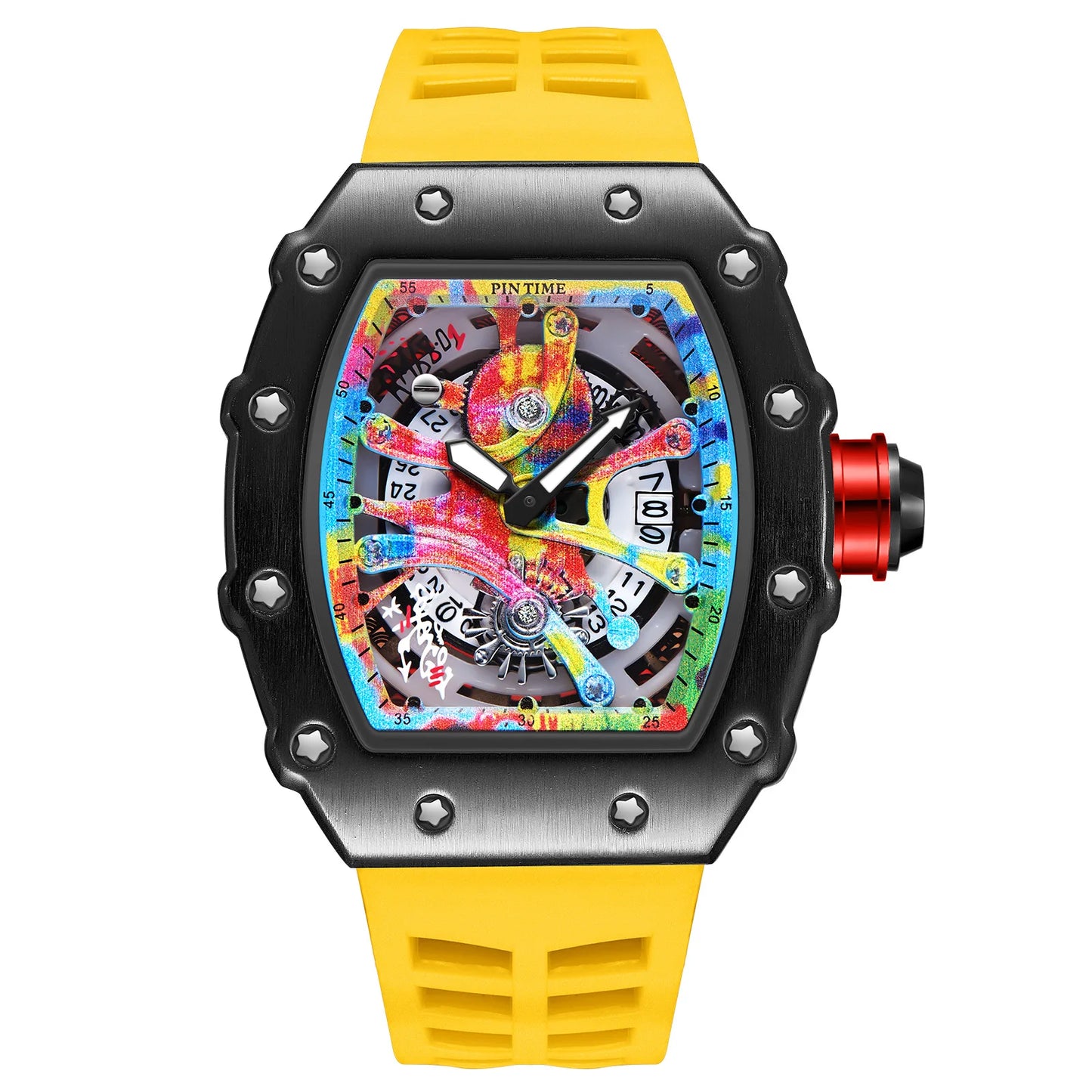 Luxury Men Watch Tonneau Fashion Men Quartz Watches Classic Graffiti Dial Auto Date Waterproof Sport Wristwatches Clock reloj