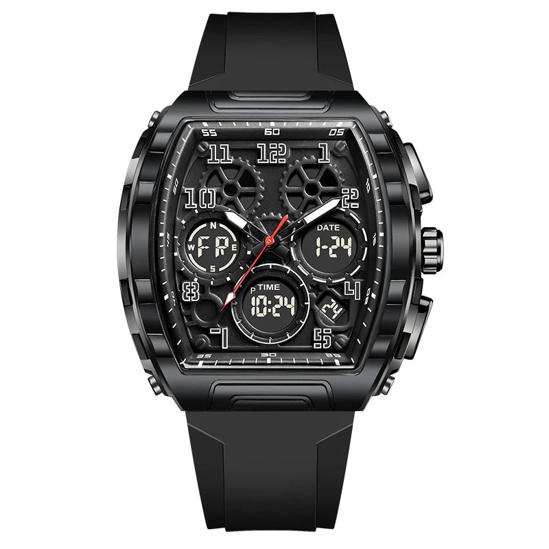 FOXBOX Men Watch Luminous White Silicone Waterproof Quartz Watch For Men Fashion Analog Digital Alarm Chronograph Montre Homme