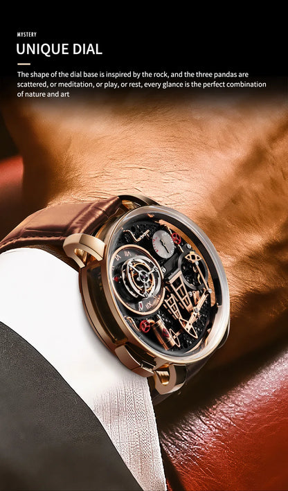 Orologio da uomo PINDU NEW TOP al quarzo con pulsante pompa olio, stile business, 45.5MM, vetro zaffiro, impermeabile, cinturino in pelle