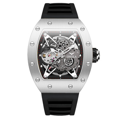 ONOLA Luxury Automatic Watch Men Fashion Hollow Silicone Waterproof Mechanical Watch Men Military Sports Watch Clock