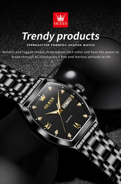 OLEVS New Men's Watches Quartz Luxury Gold Watch Classics Tonneau Dial Top Brand Waterproof Luminous Quartz Watch for Men 5528