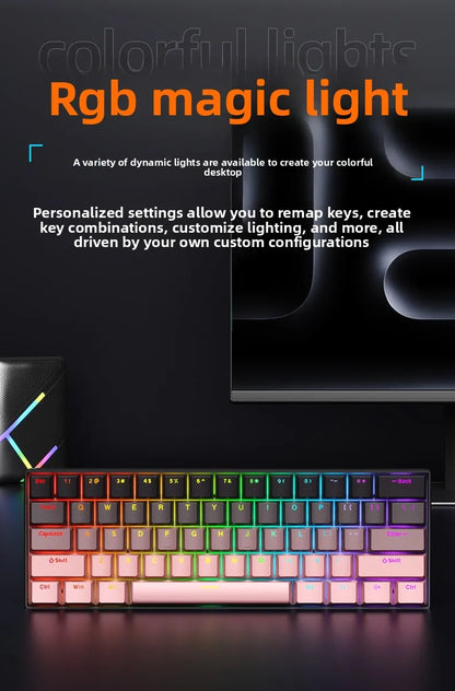 Wireless Gaming Mechanical Keyboard 60% RGB Bluetooth Keyboard, Triple Mode Wireless Mechanical Keyboard with 61 Keys, Compact RGB Gaming Keyboard for PC, Laptop & Tablet