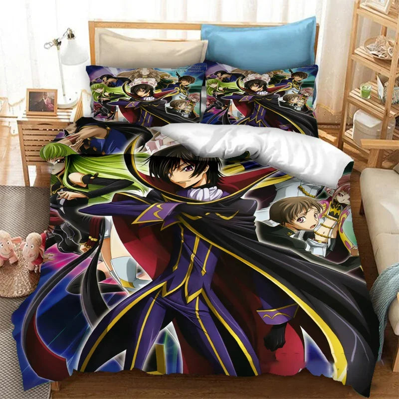 Módní 3D tištěné povlečení na přikrývku Anime Code Geass, 2/3dílná sada ložního prádla Double Twin Full Queen King pro dospělé i děti, povlak na přikrývku