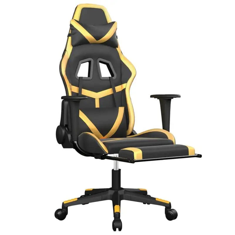Gaming Chair with Footrest Black and Gold 67X64X116-127 cm in Imitation Leather, Reclining 360 Swivel Chair ° Can Carry 110 kg