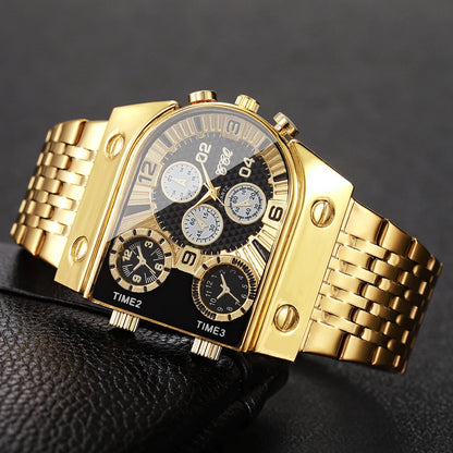 Luxury Gold Men Watch Decorative Dial Stainless Steel Band Quartz Wristwatch Casual Business Clock Reloj Hombre (Without Box)