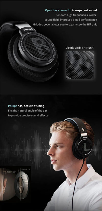 Philips SHP9500 HiFi Stereo Wired Headphones, 50mm Dynamic Driver Open-Back Headset for Gaming, Music, Study & Professional Audio