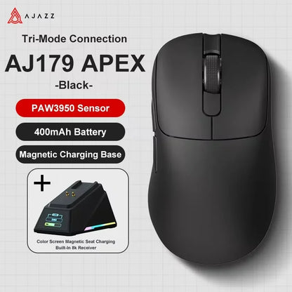 AJAZZ AJ179 APEX Wireless Gaming Mouse with RGB Display Dock, PAW3950 Sensor, Bluetooth, 8000Hz Polling Rate, Tri-Mode Gaming Mouse