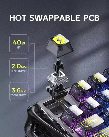 GravaStar Mercury K1 lite Transparent Black Gaming Keyboard, 100% original,Gasket Hot Swappable Mechanical Keyboard,RGB Keyboard