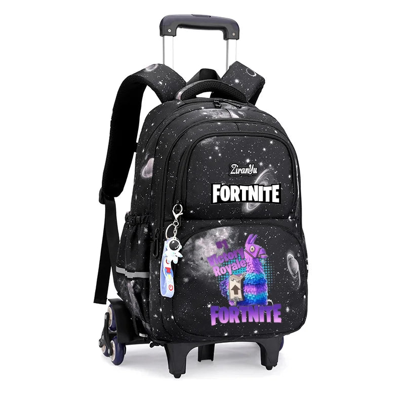 Чанта с колелца Fortnite за лесно изкачване на стълби, аниме, водоустойчива раница на колелца с голям капацитет за ученици, ежедневна пътна чанта