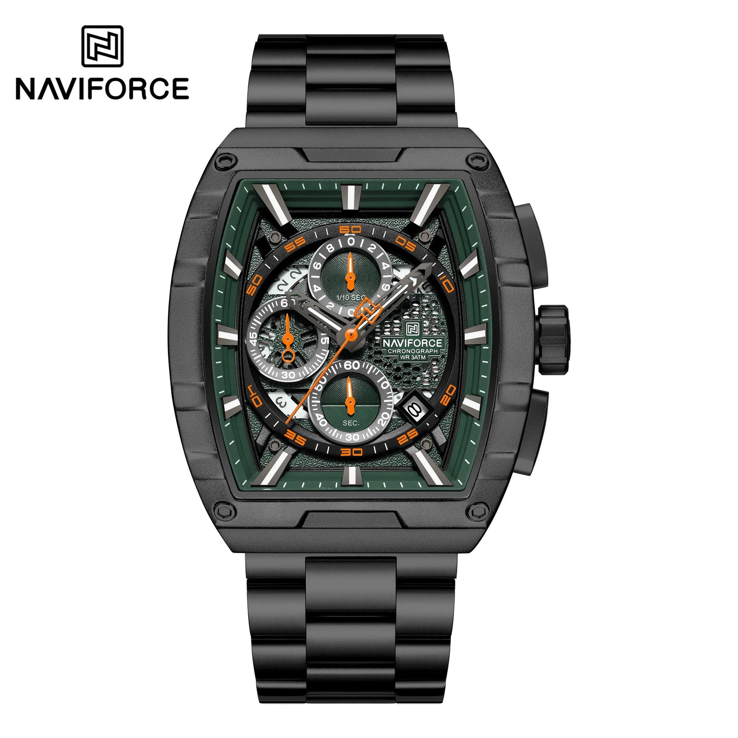 NAVIFORCE Luxury Chronograph Quartz Watch for Men Fashion Tonneau Stainless Steel Man Watches Waterproof Luminous WristWatch